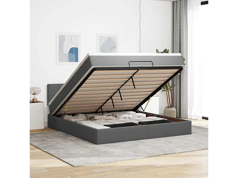 Ottoman-Bett mit Matratze & LEDs Dunkelgrau 160x200 cm Stoff