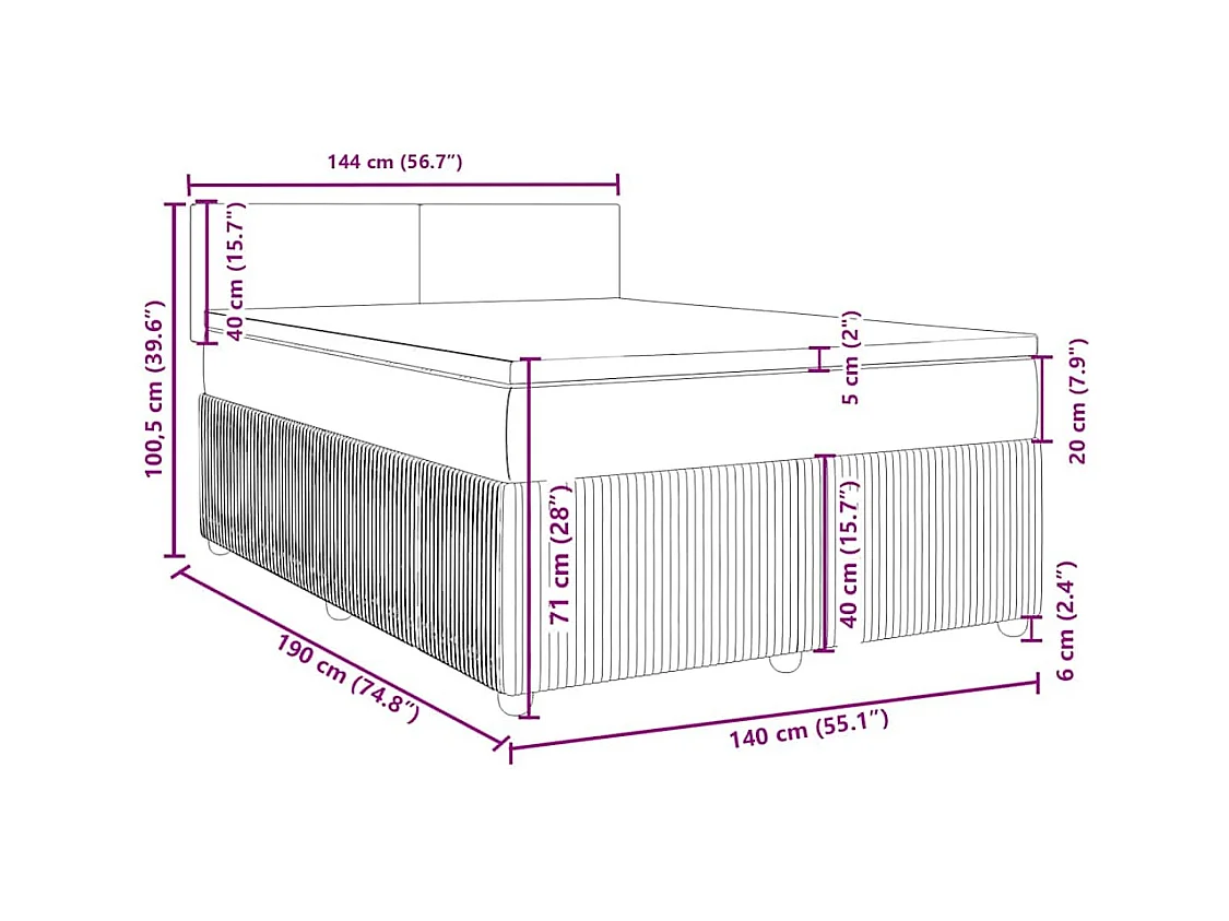 Sommier à lattes de lit avec matelas Noir 140x190 cm Tissu