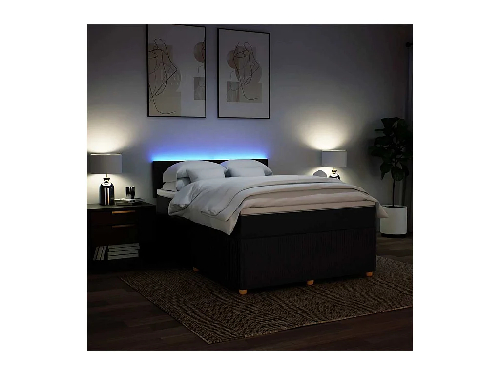 Sommier à lattes de lit avec matelas Noir 140x190 cm Tissu