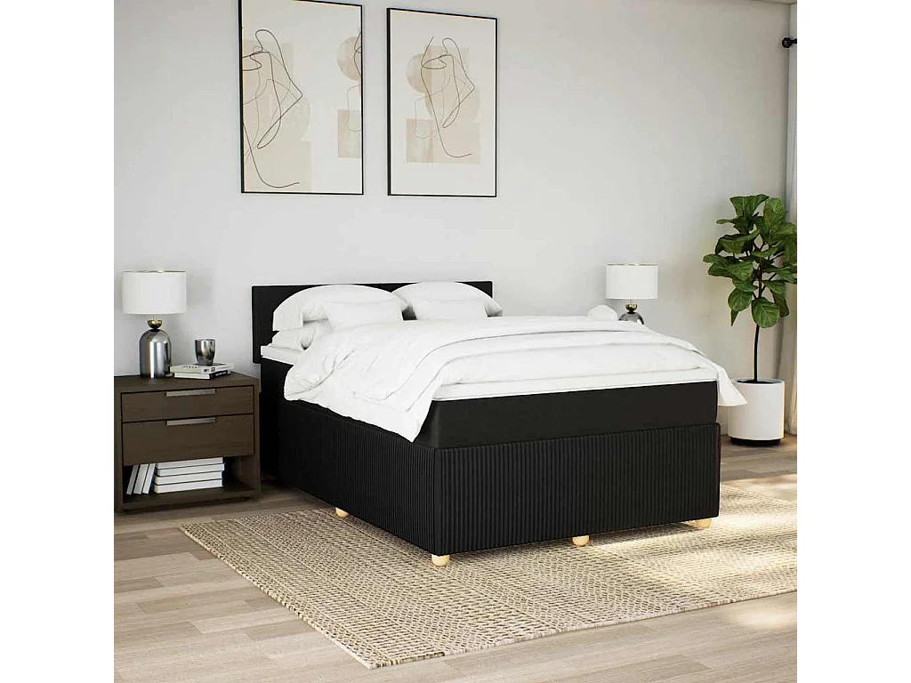 Boxspring met matras stof zwart 140x190 cm