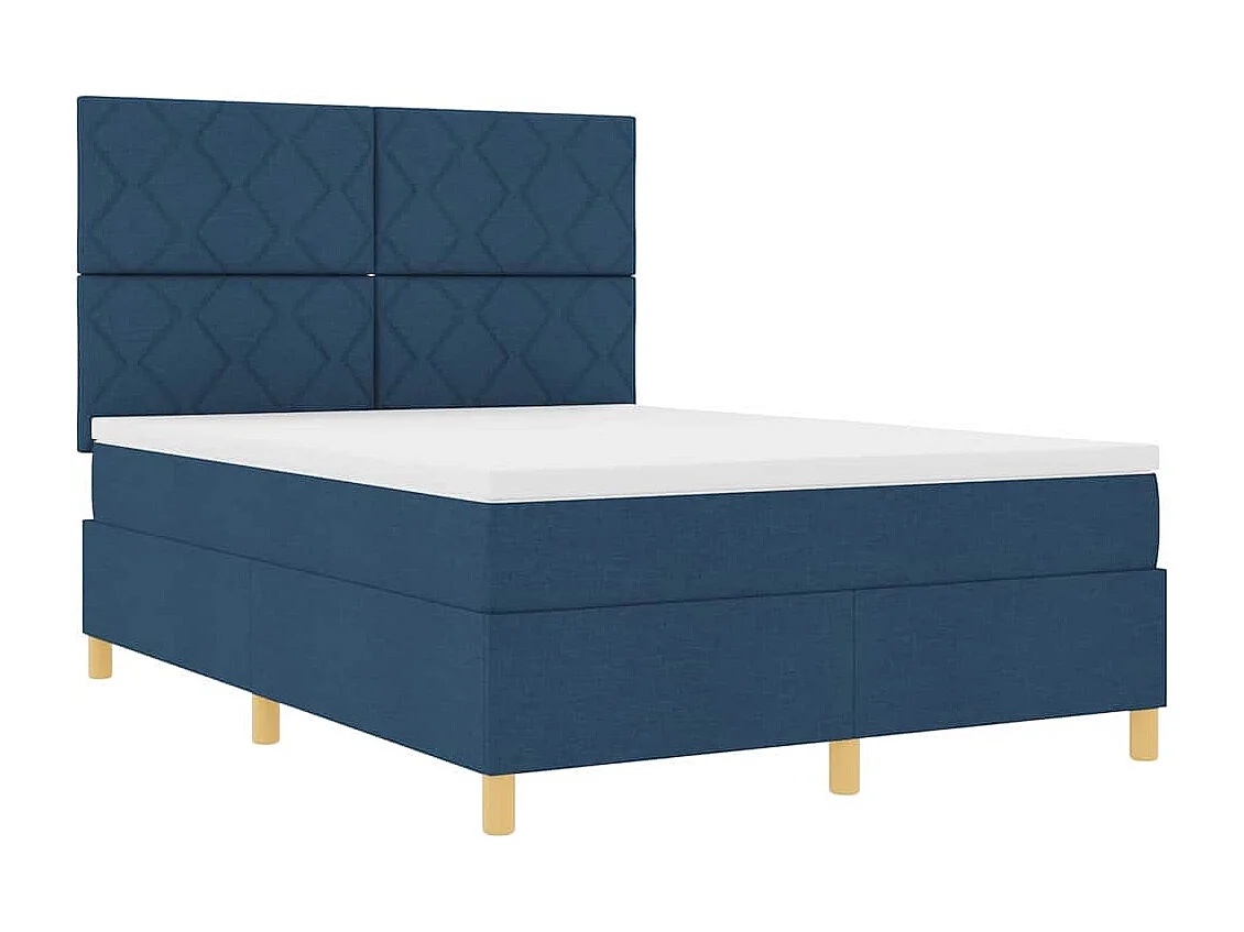 Lit à ressorts avec matelas Bleu 140 x 190 cm tissu