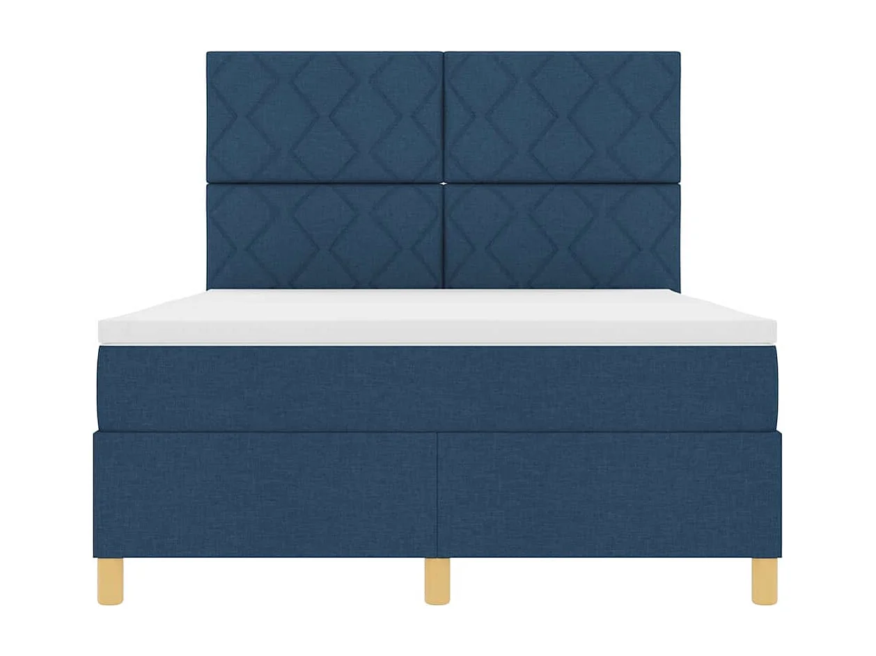 Lit à ressorts avec matelas Bleu 140 x 190 cm tissu