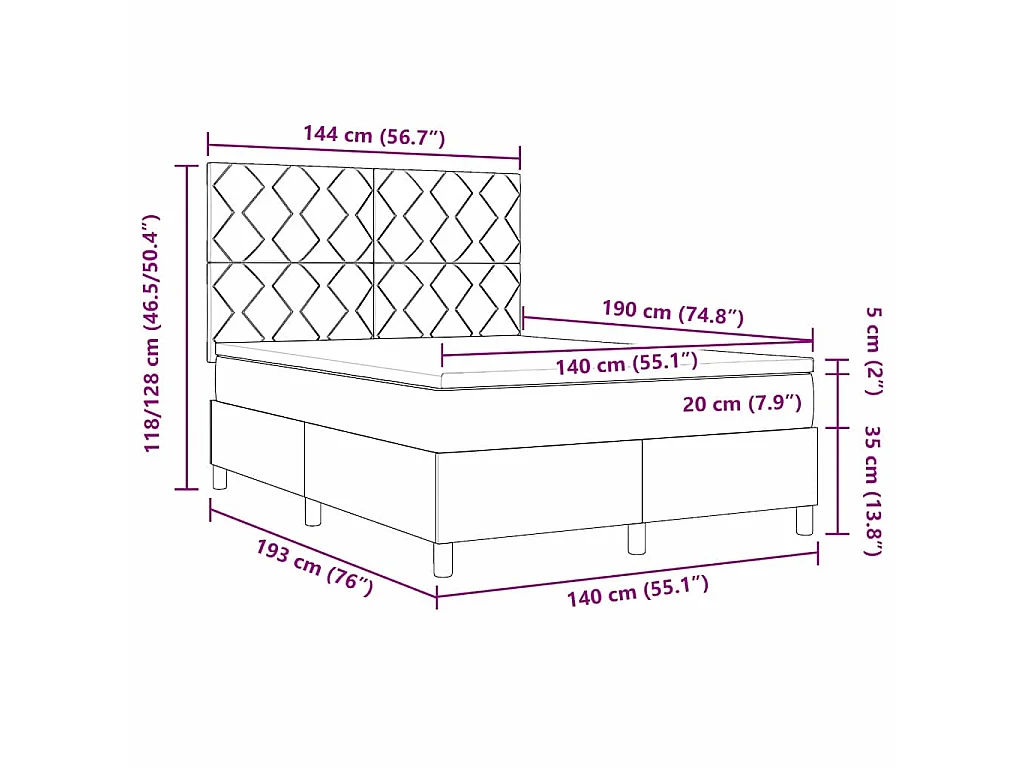 Boxspringbett mit Kopfteil Blau 140 x 190 cm Stoff