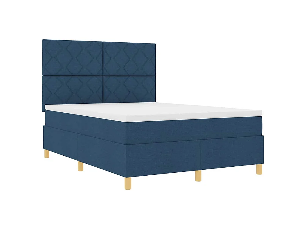 Boxspringbett mit Kopfteil Blau 140 x 190 cm Stoff