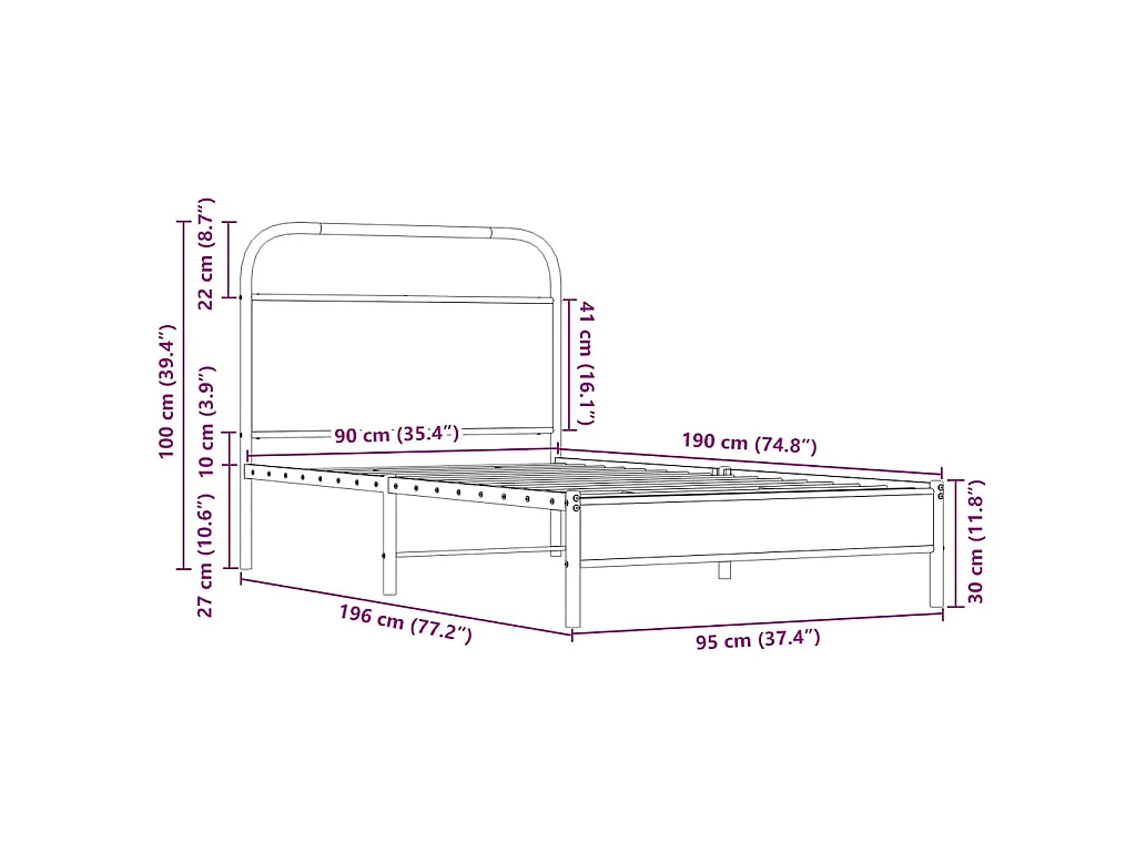 Cadre de lit sans matelas 90x190cm chêne sonoma bois ingénierie