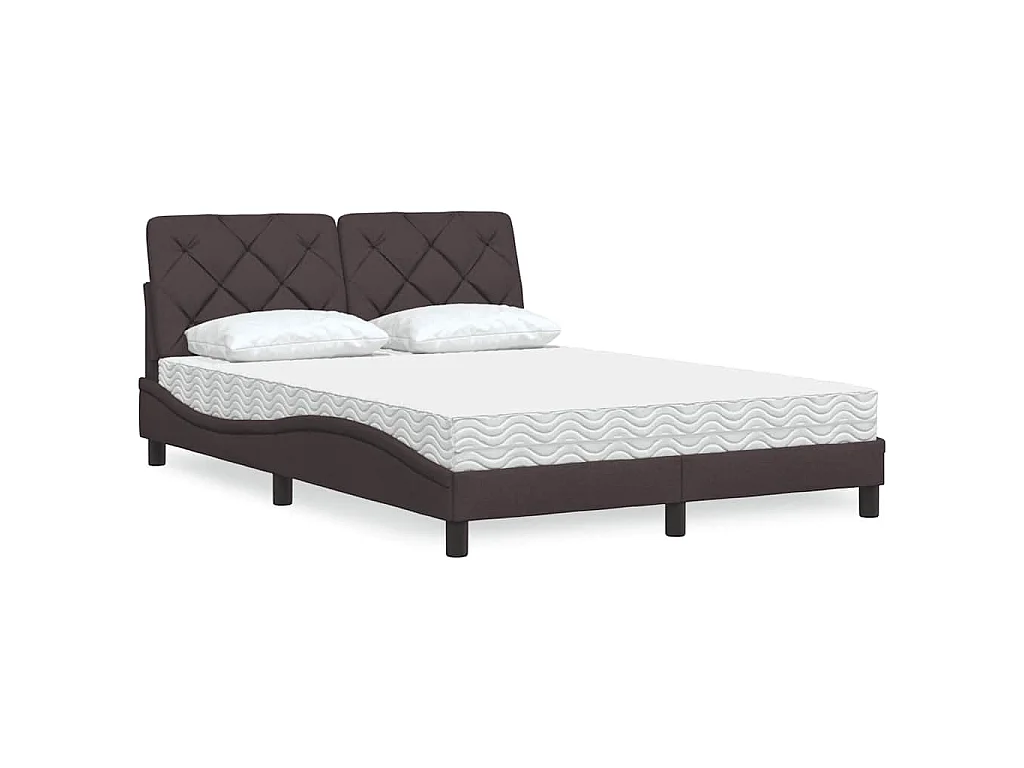 Cama con colchón tela marrón oscuro 140x190 cm