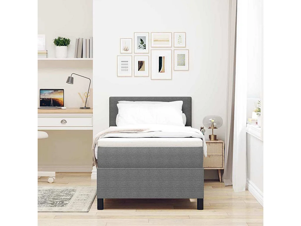 Letto a molle con testiera Grigio chiaro e bianco 90 x 190 cm