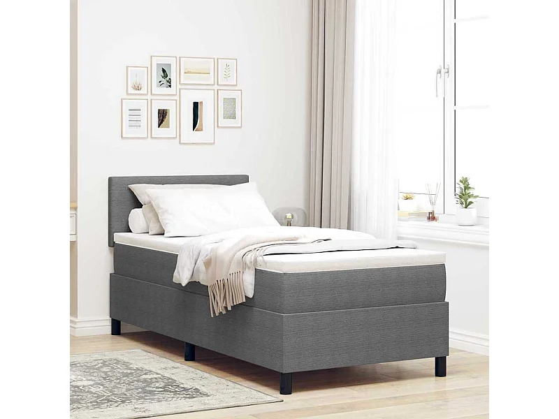 Letto a molle con testiera Grigio chiaro e bianco 90 x 190 cm