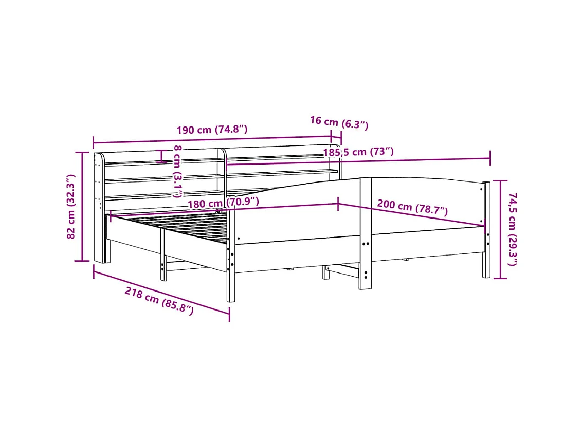 Cadre de lit sans matelas 180x200 cm bois massif de pin