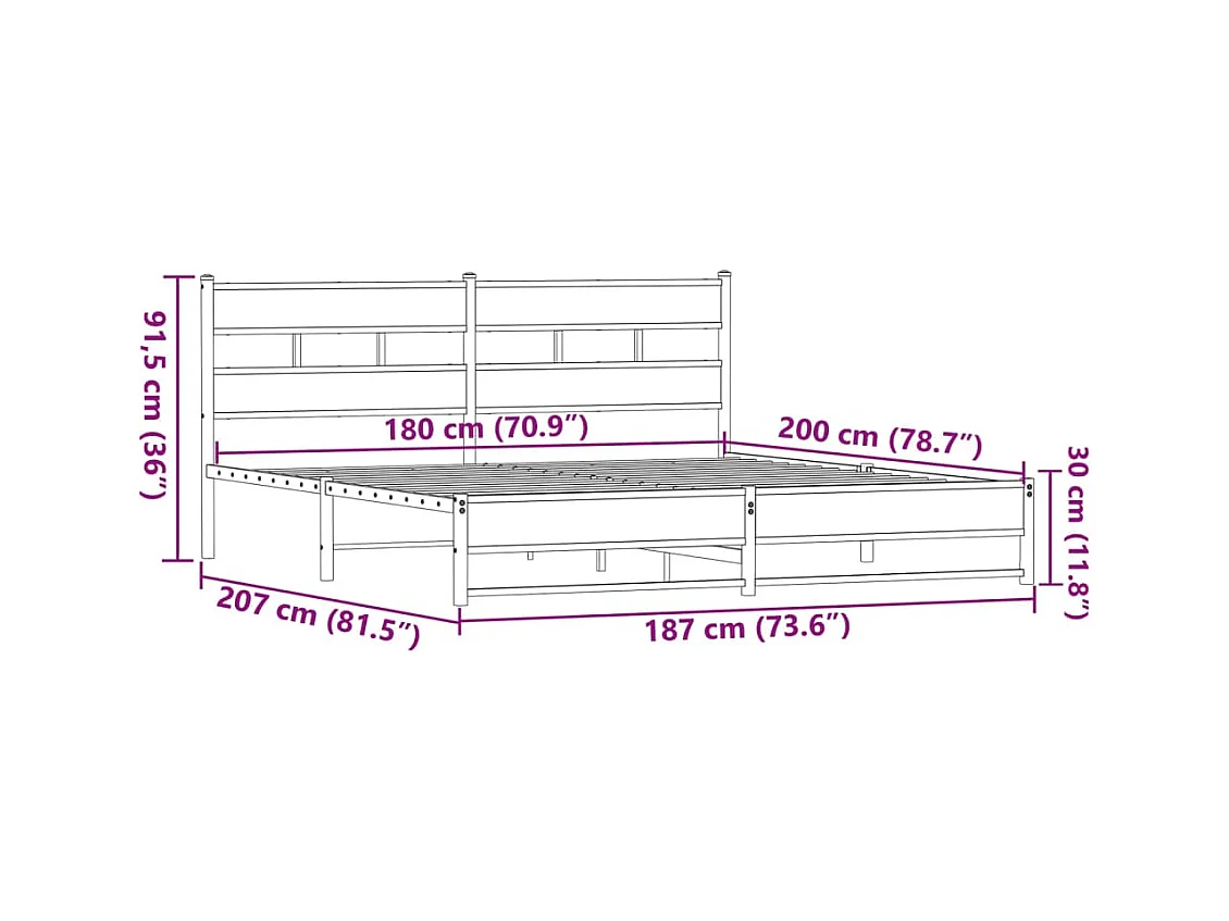 Giroletto senza Materaso in Metallo Rovere Marrone 180x200 cm