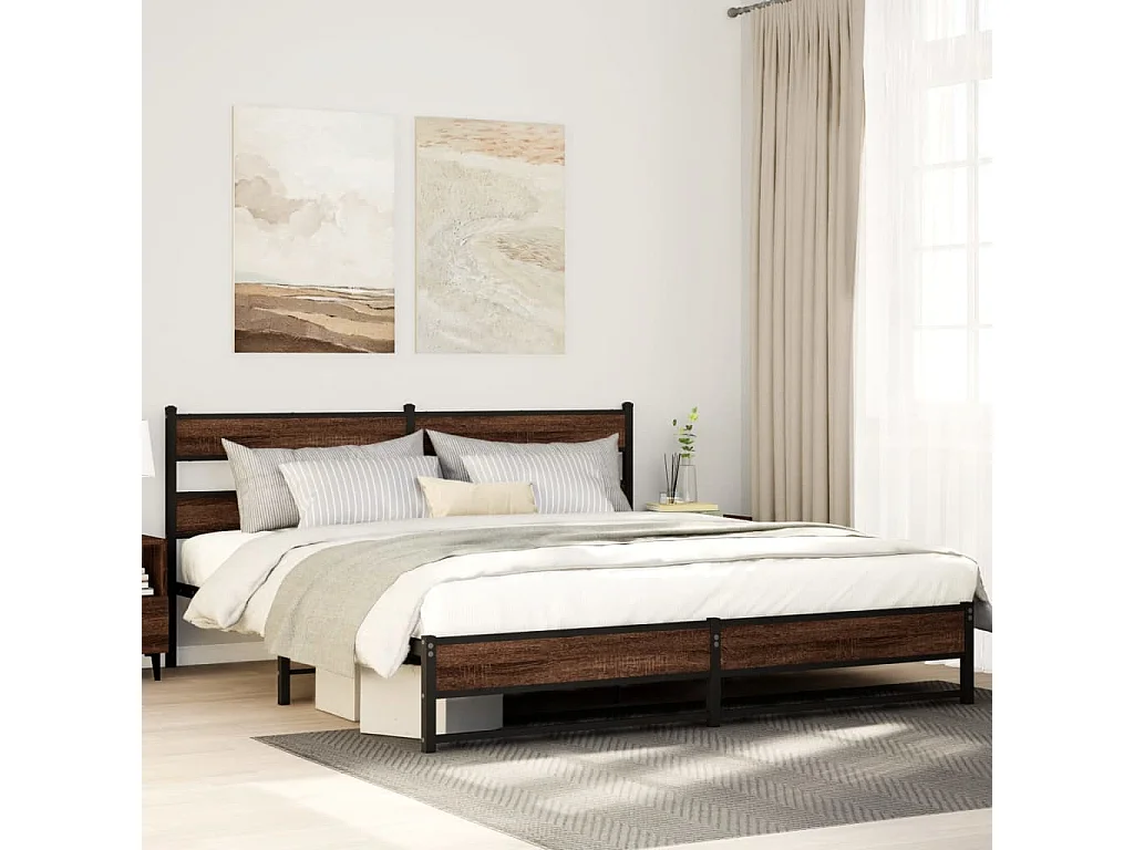 Cadre de lit en métal sans matelas chêne marron 180x200 cm