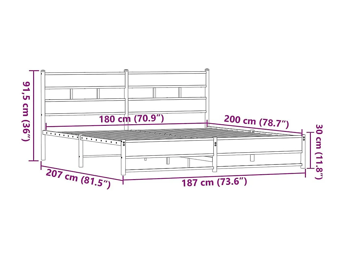 Cadre de lit en métal sans matelas chêne marron 180x200 cm