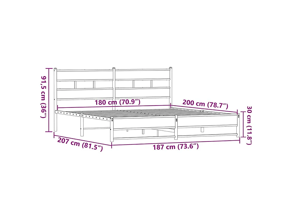 Bedframe zonder matras metaal bruin eikenkleur 180x200 cm