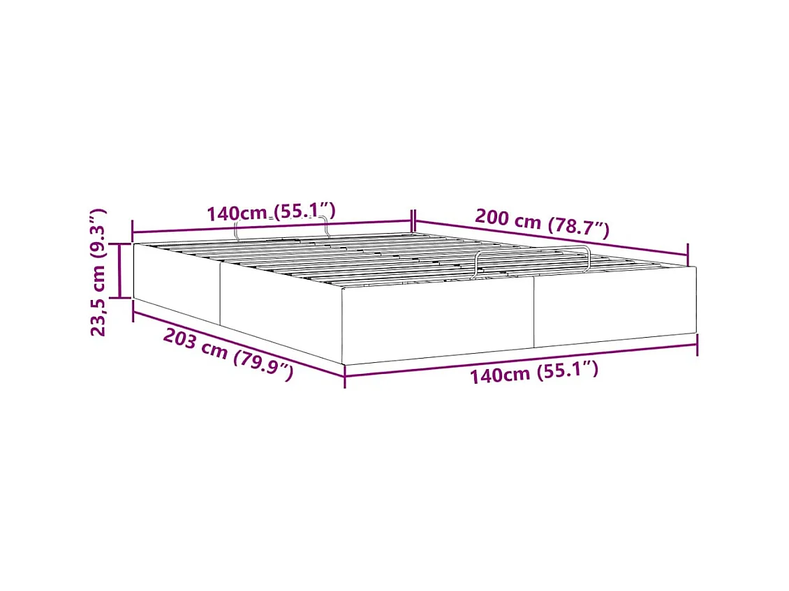 Ottoman-Bett ohne Matratze Schwarz 140x200 cm Samt