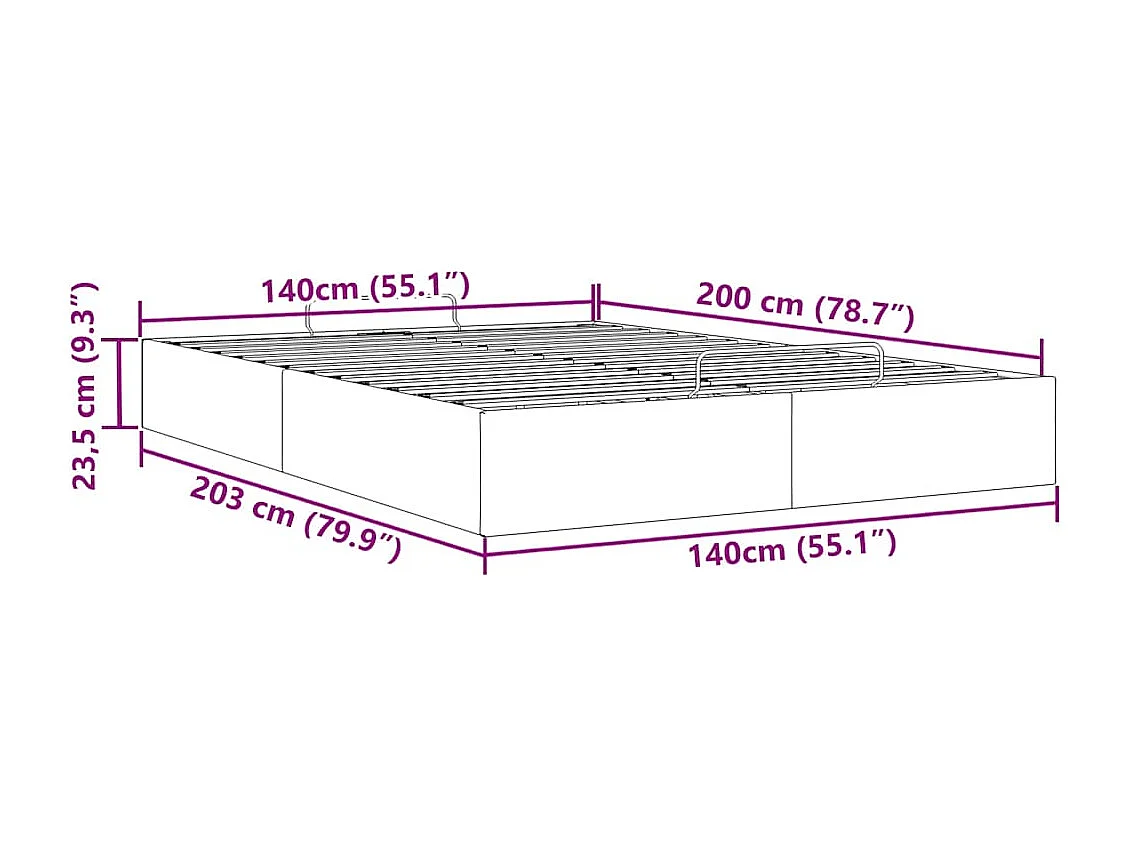 Cadre de lit ottoman sans matelas noir 140x200 cm velours