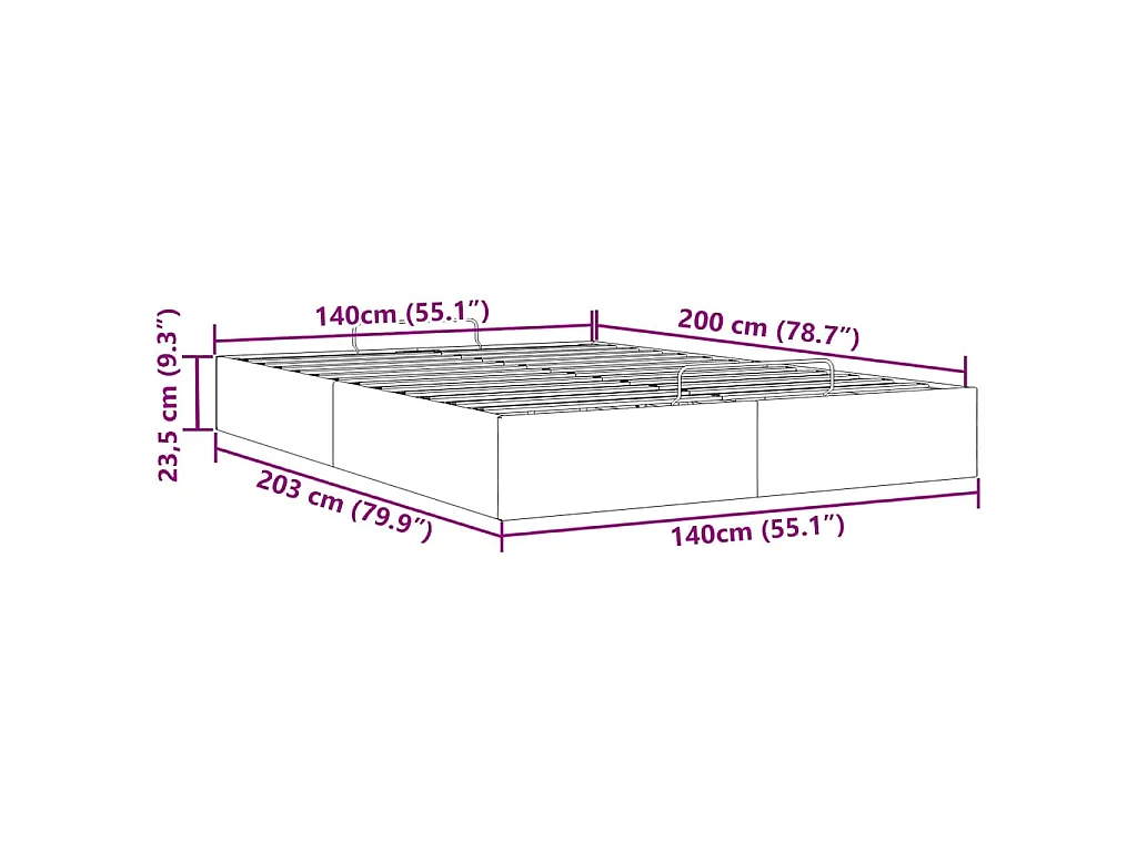 Cadre de lit ottoman sans matelas noir 140x200 cm velours