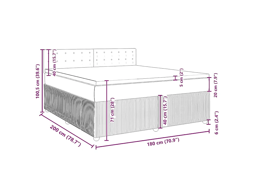 Cama box spring con colchón tela marrón oscuro 180x200 cm