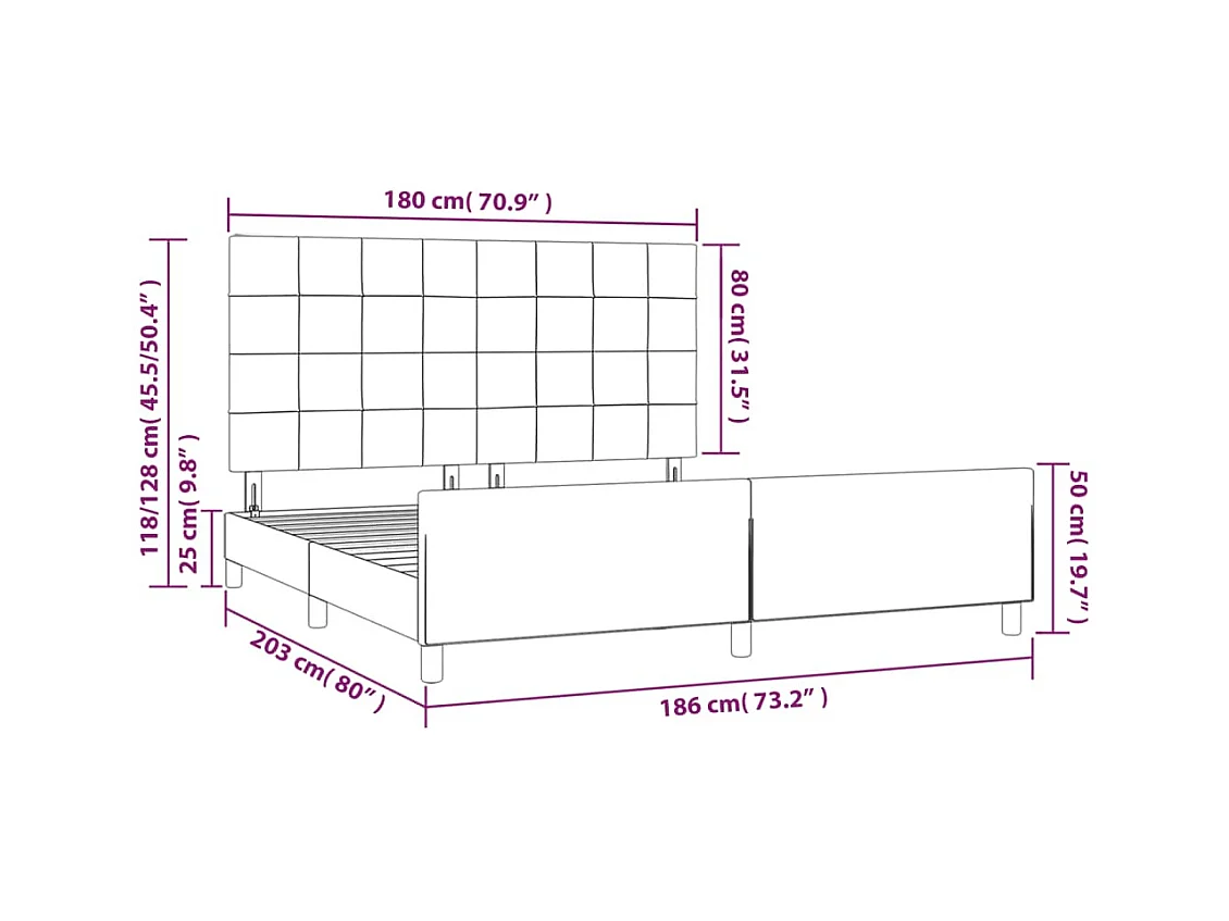 Cadre de lit sans matelas noir 180x200 cm tissu