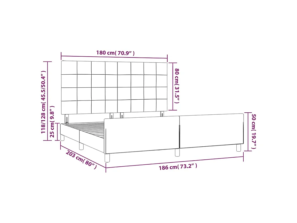 Cadre de lit sans matelas noir 180x200 cm tissu