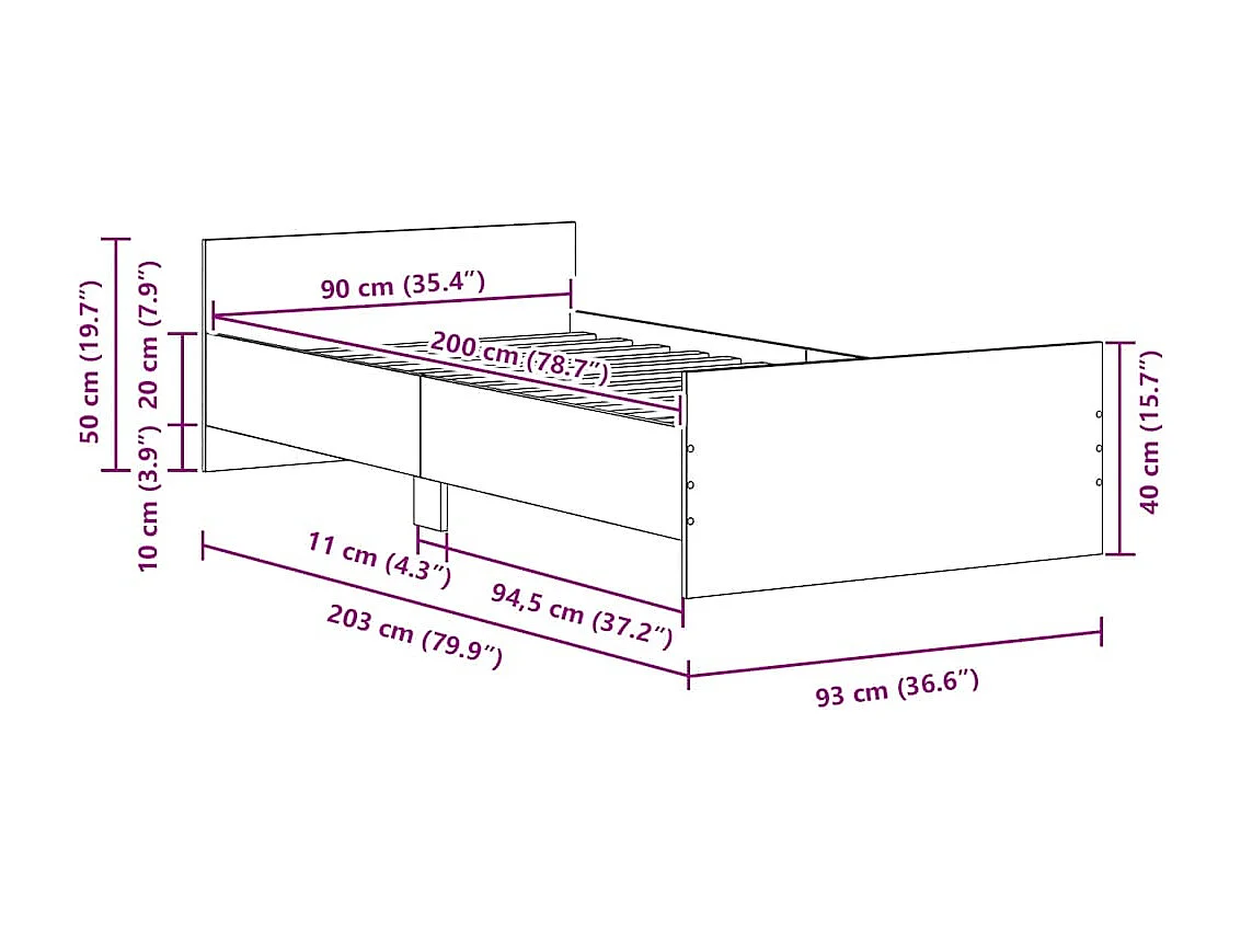 Bedframe zonder matras 90x200 cm spaanplaat zwart eikenkleurig