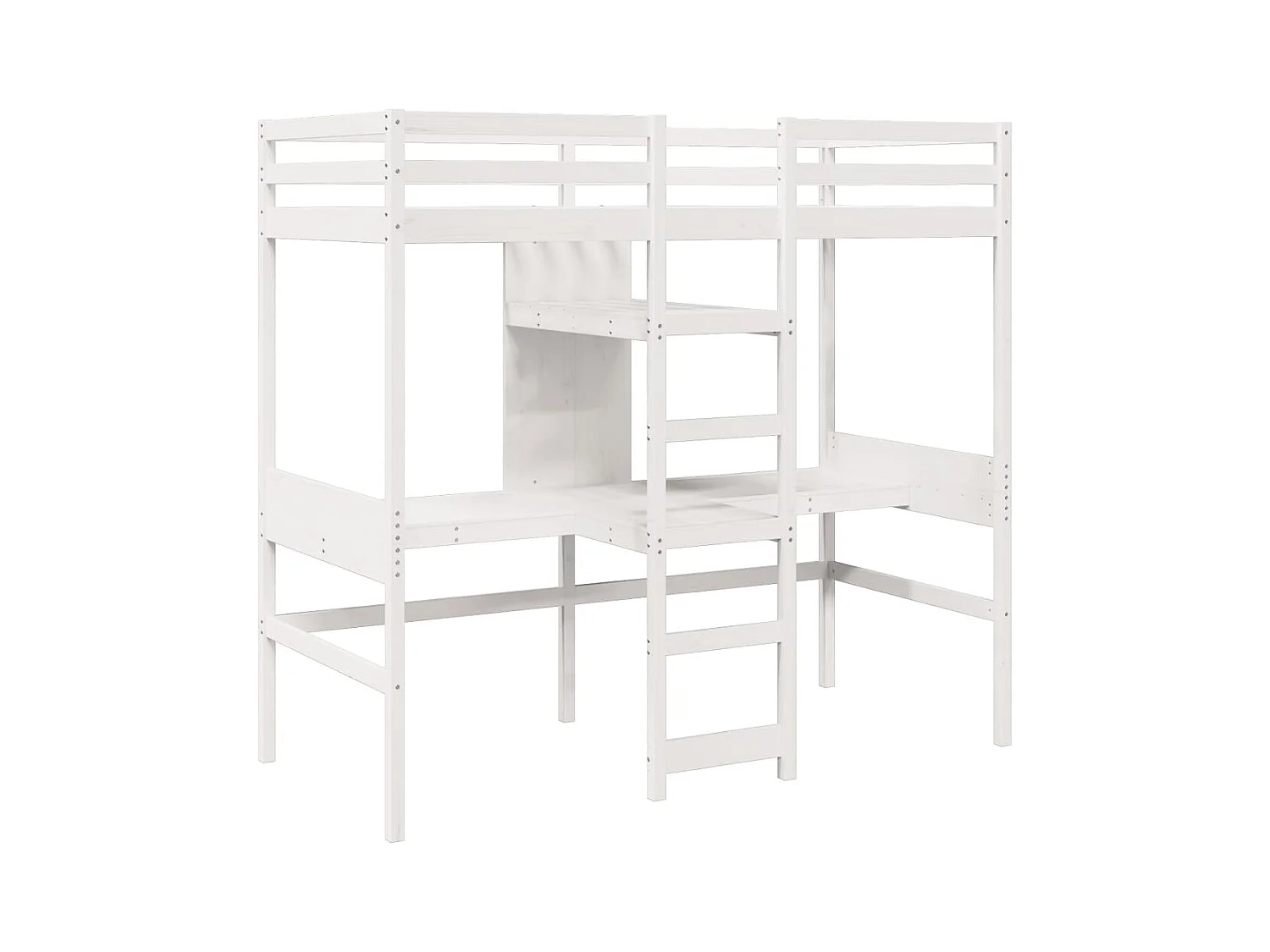 Cama alta escritorio y estantes madera maciza blanco 90x200 cm