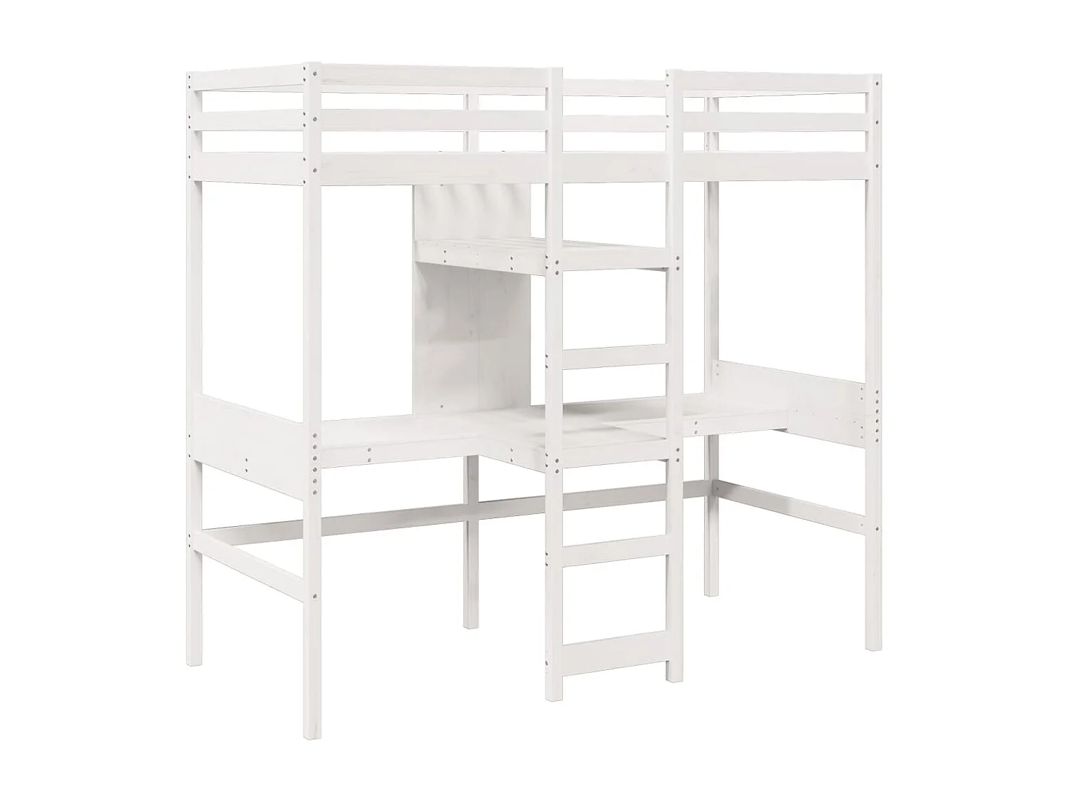 Lit mezzanine avec bureau et étagères blanc 90x200cm pin massif