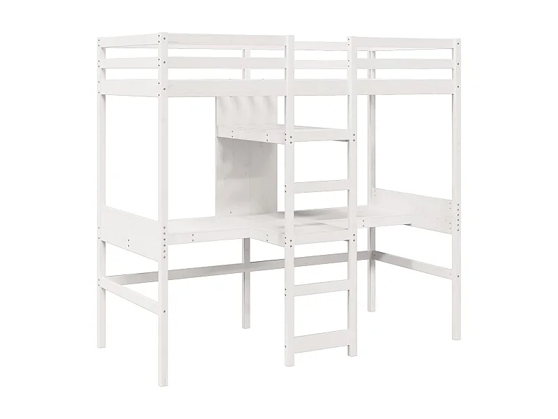 Lit mezzanine avec bureau et étagères blanc 90x200cm pin massif