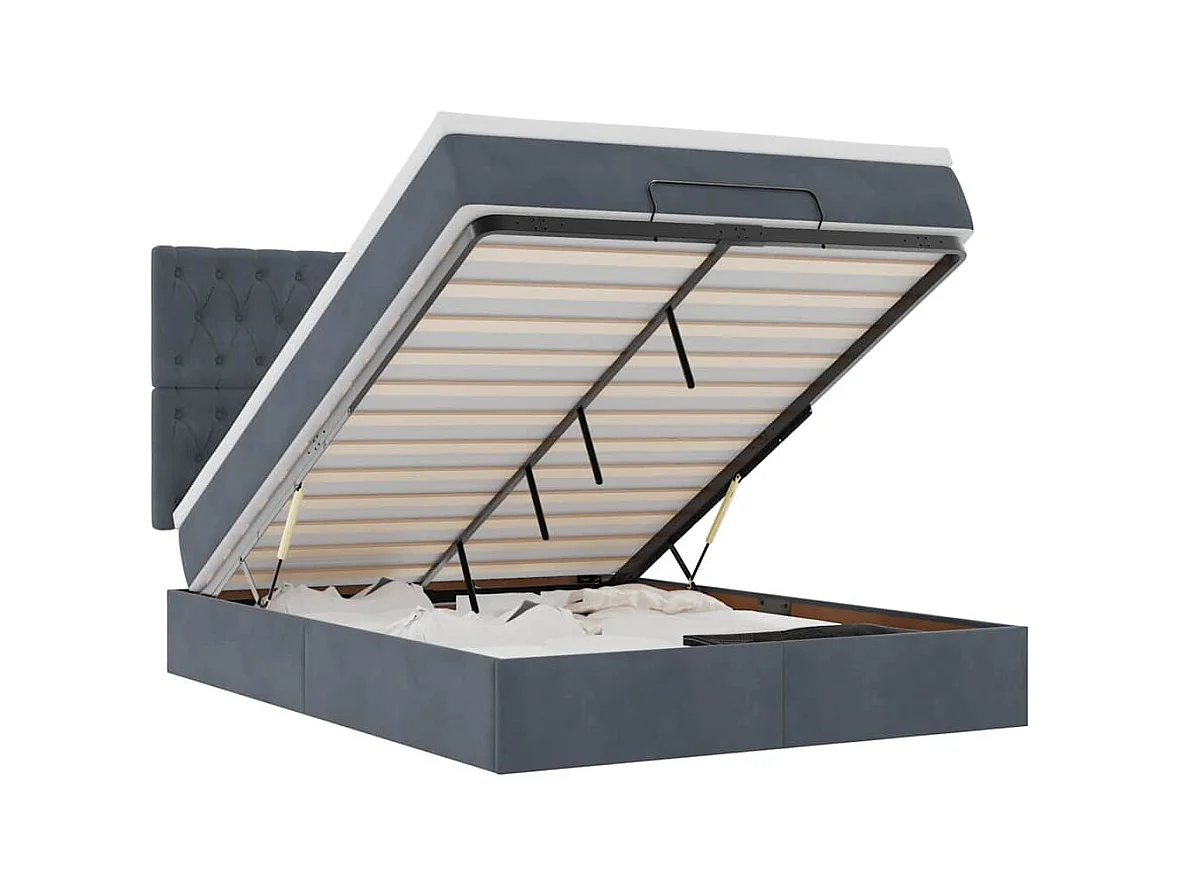 Cadre de lit ottoman avec matelas gris foncé 140x190 cm velours