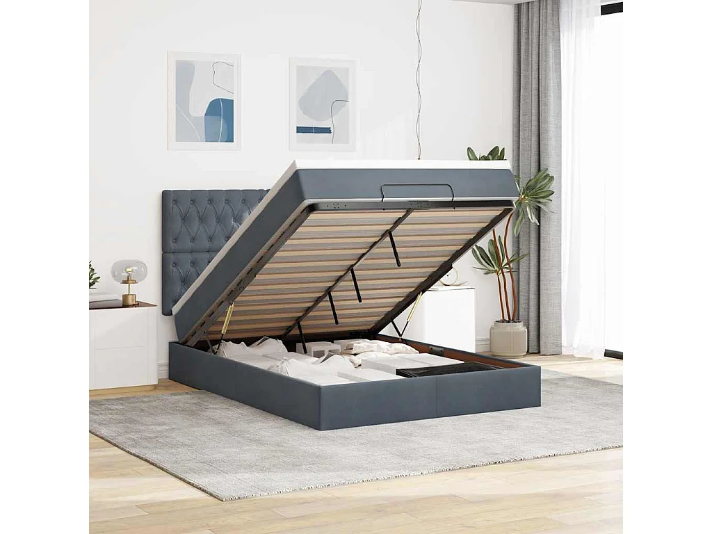 Ottoman-Bett mit Matratzen & LEDs Dunkelgrau 140x190 cm Samt