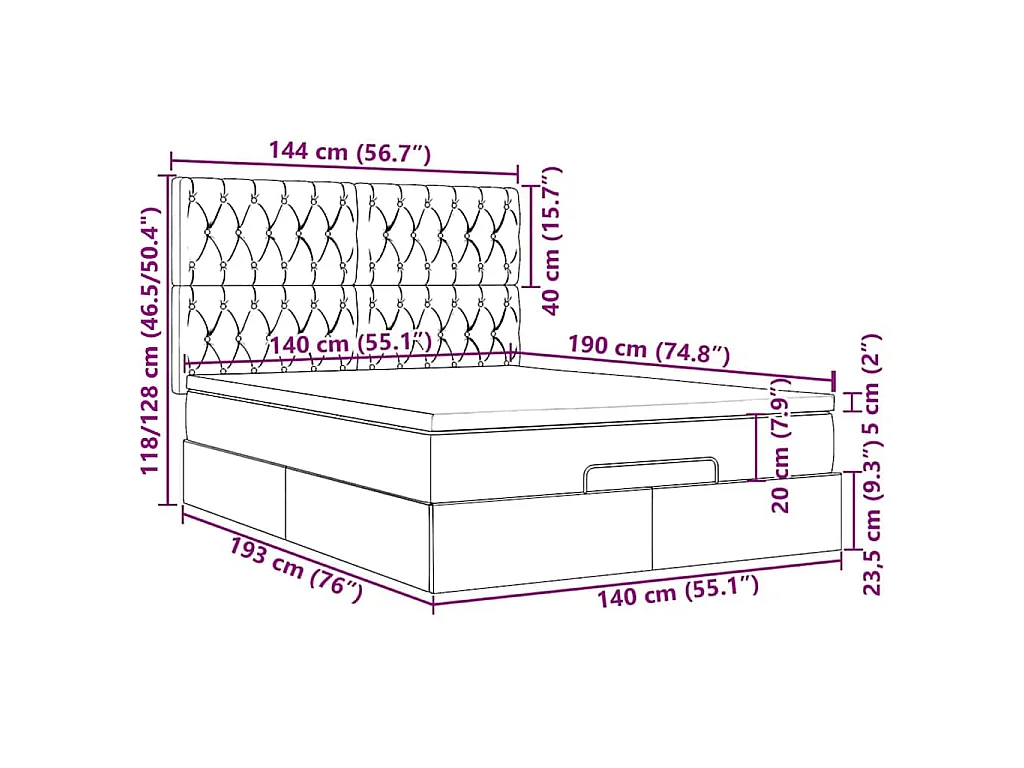 Ottoman-Bett mit Matratzen & LEDs Dunkelgrau 140x190 cm Samt