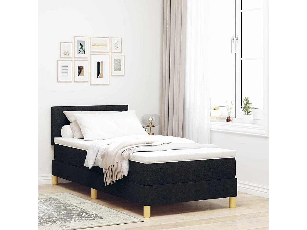 Boxspringbett mit Kissen mit Kopfteil Schwarz 90 x 190 cm Stoff