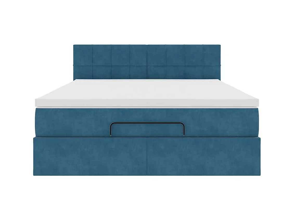 Cadre de lit ottoman avec matelas bleu foncé 140x190 cm velours