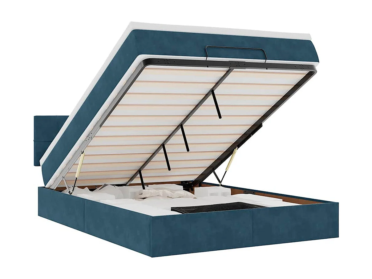 Cadre de lit ottoman avec matelas bleu foncé 140x190 cm velours