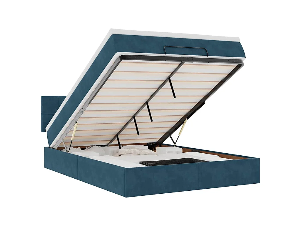 Cadre de lit ottoman avec matelas bleu foncé 140x190 cm velours