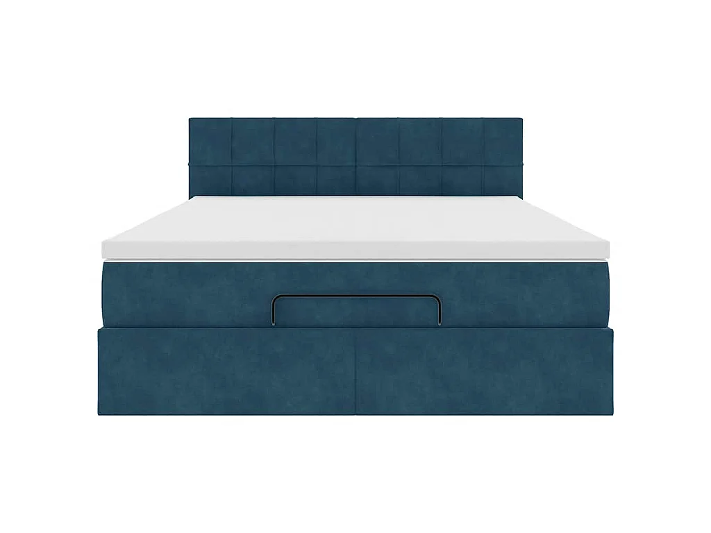 Cadre de lit ottoman avec matelas bleu foncé 140x190 cm velours