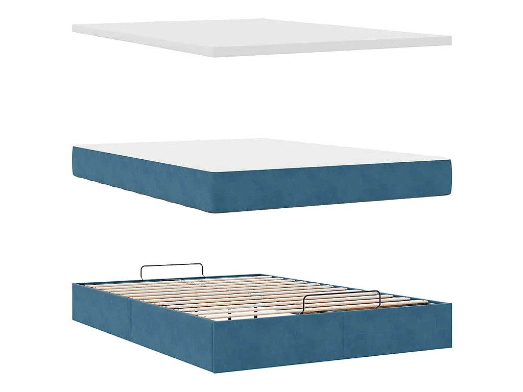 Cadre de lit ottoman avec matelas bleu foncé 140x190 cm velours