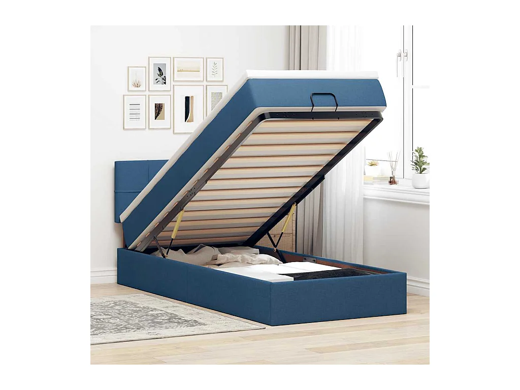 Bed poef met matras en LED's 90x200 cm stof blauw