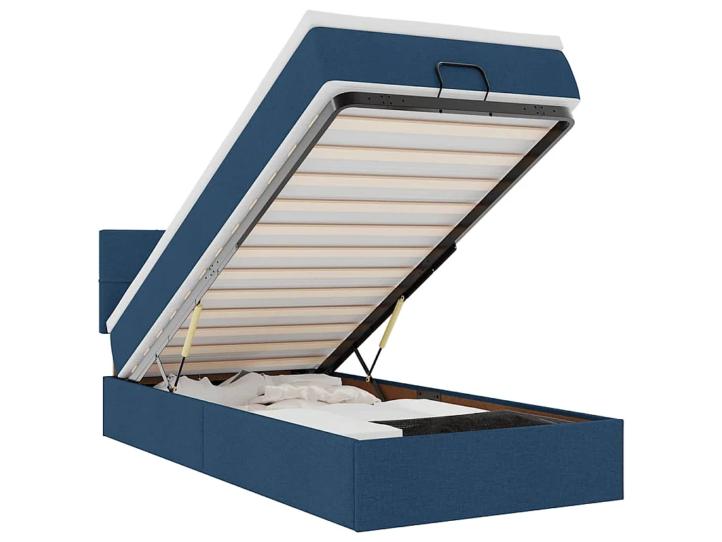 Pouf Letto con Materasso e LED Blu 90x200 cm in Tessuto