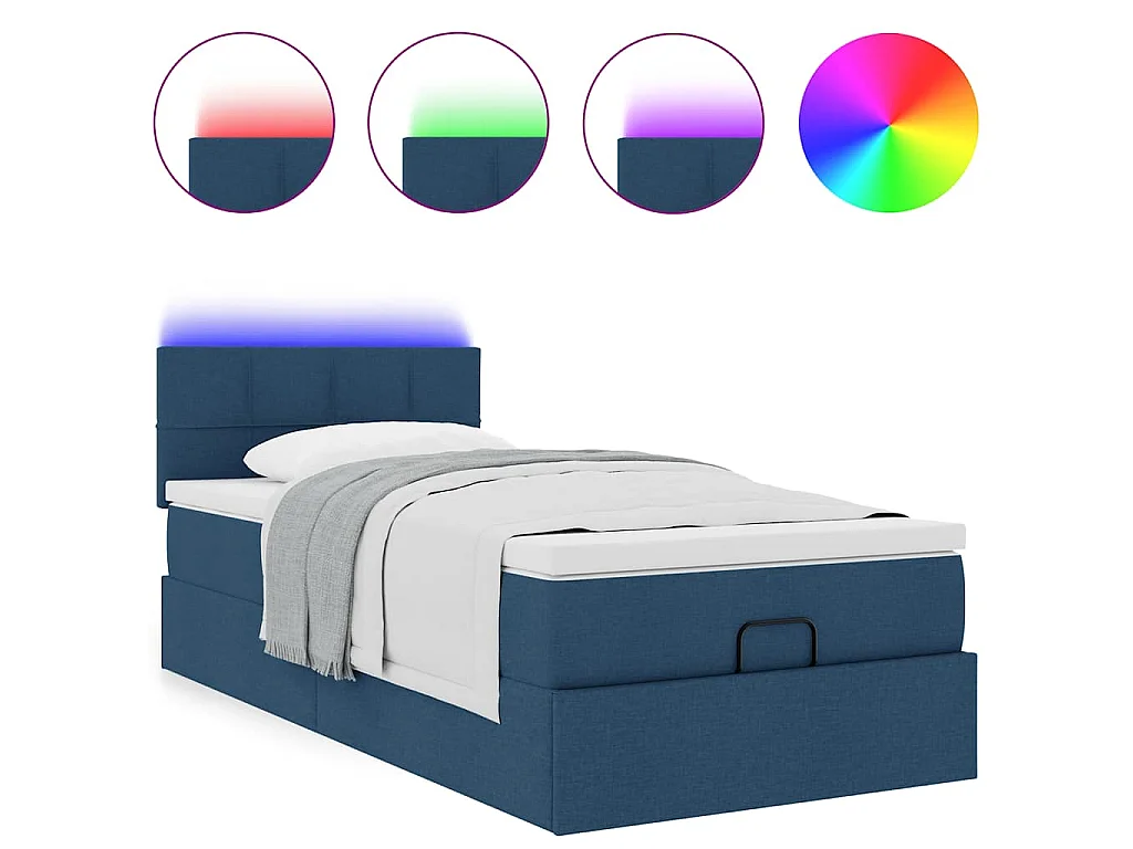 Pouf Letto con Materasso e LED Blu 90x200 cm in Tessuto