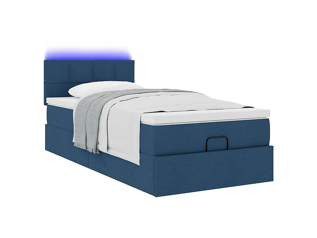 Pouf Letto con Materasso e LED Blu 90x200 cm in Tessuto