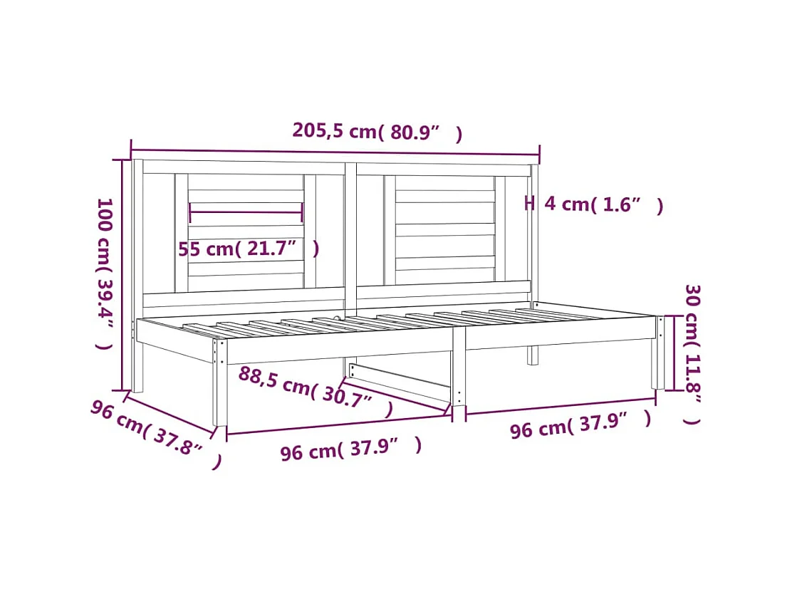Tagesbett ohne Matratze Weiß 90x200 cm Massivholz Kiefer