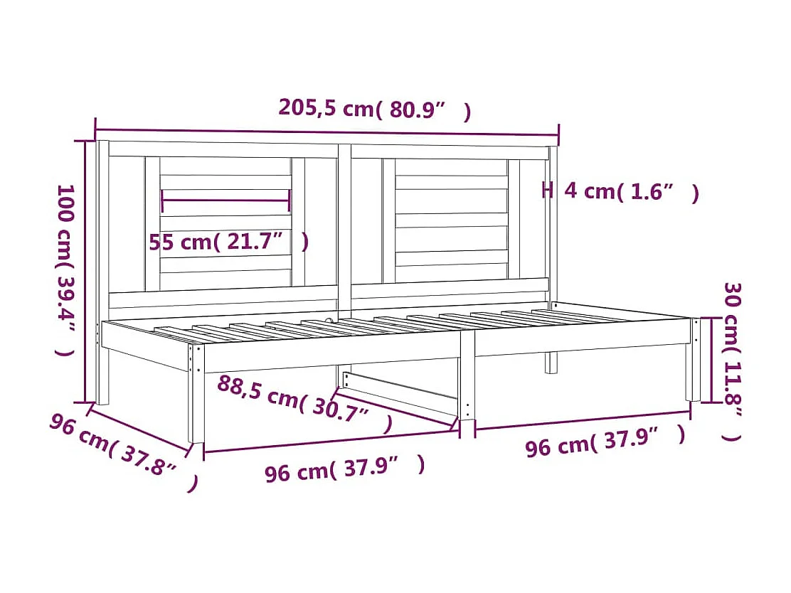 Slaapbank zonder matras 90x200 cm massief grenenhout wit