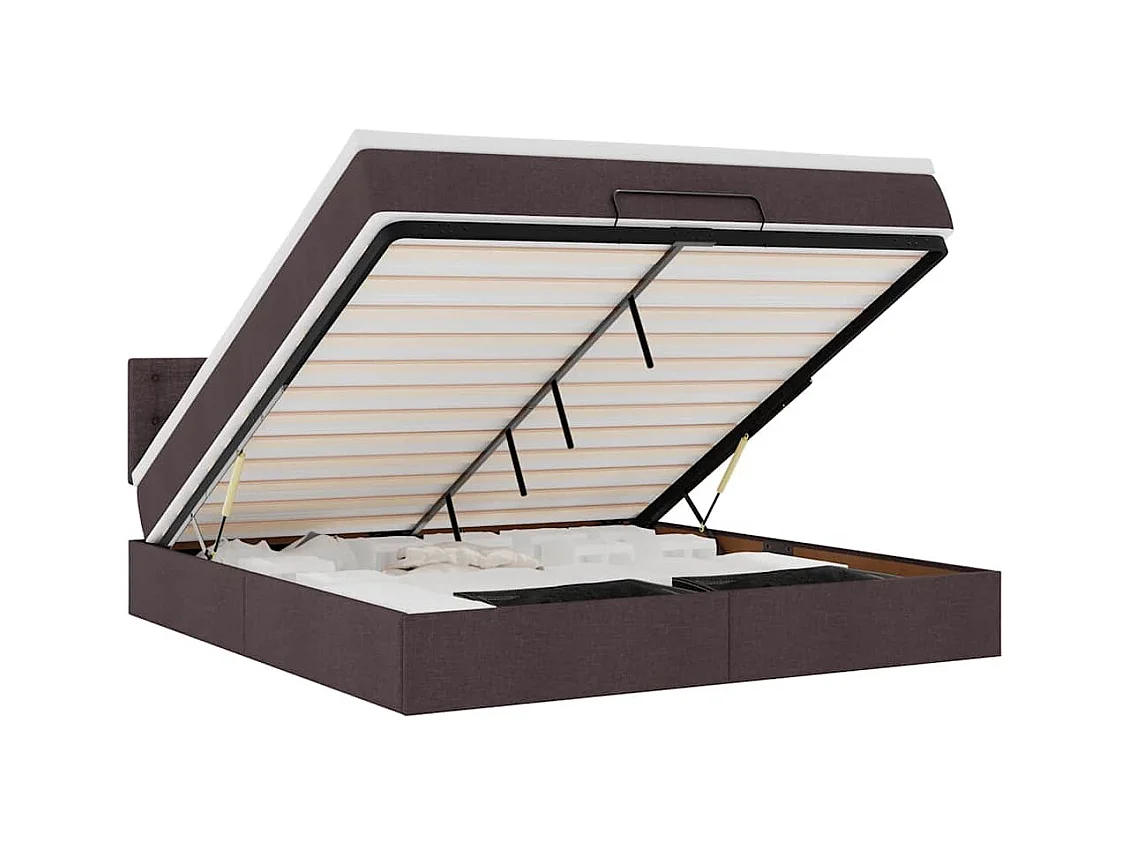 Cadre de lit ottoman avec matelas marron foncé 160x200 cm tissu