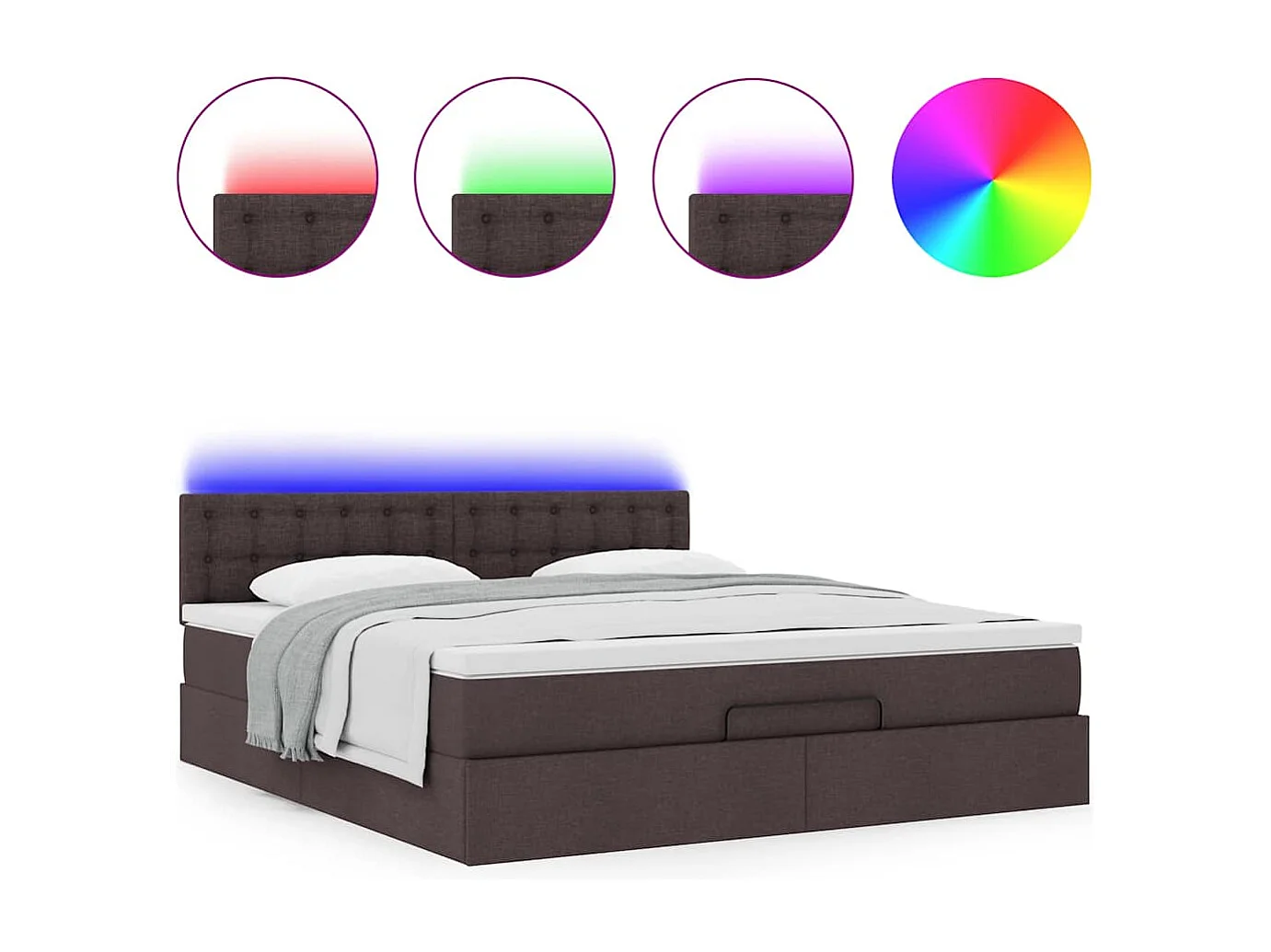 Cadre de lit ottoman avec matelas marron foncé 160x200 cm tissu