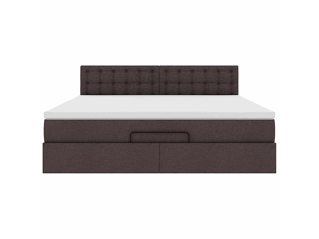 Estrutura de cama otomana com colchão tecido castanho escuro