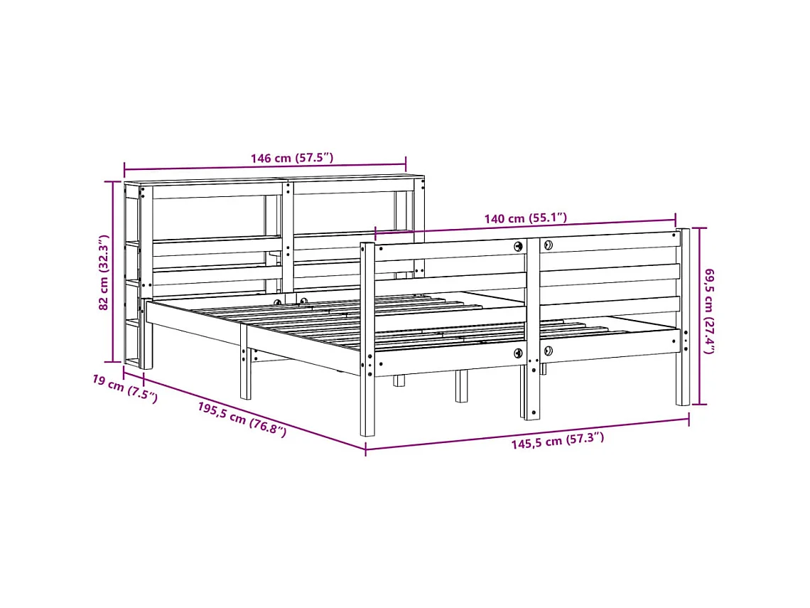 Cadre de lit sans matelas 140x190 cm bois de pin massif