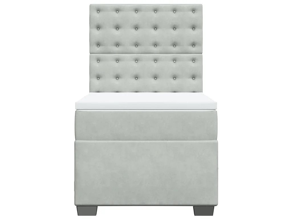 Cama box spring con colchón terciopelo gris claro 100x200 cm