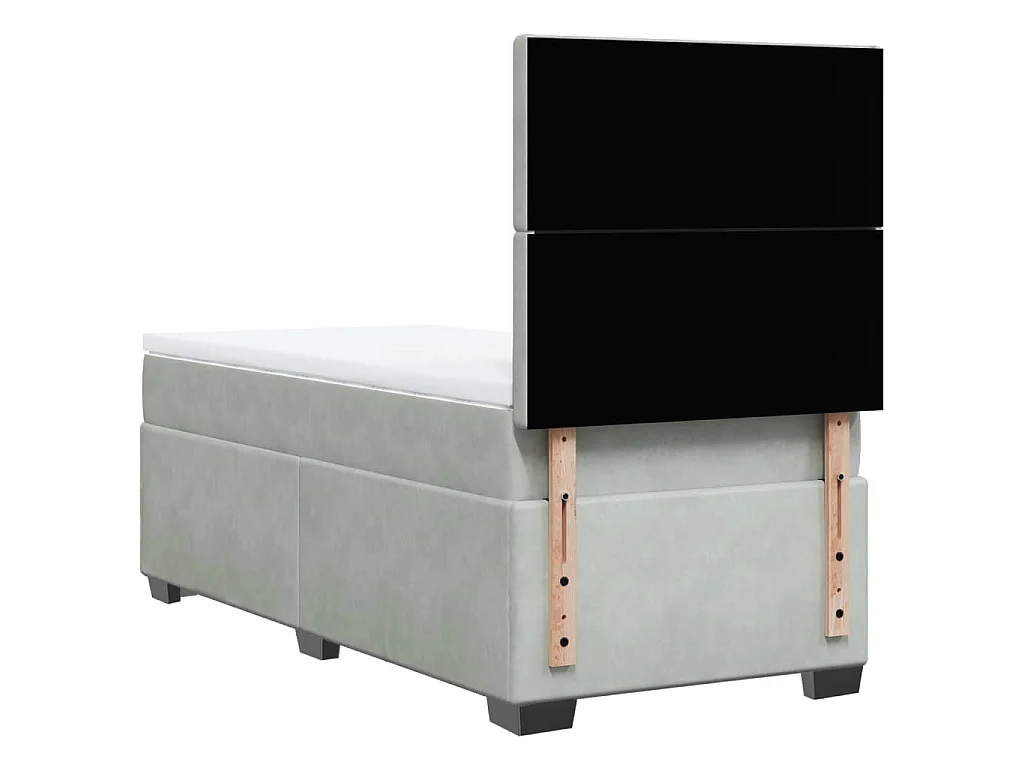 Cama box spring con colchón terciopelo gris claro 100x200 cm