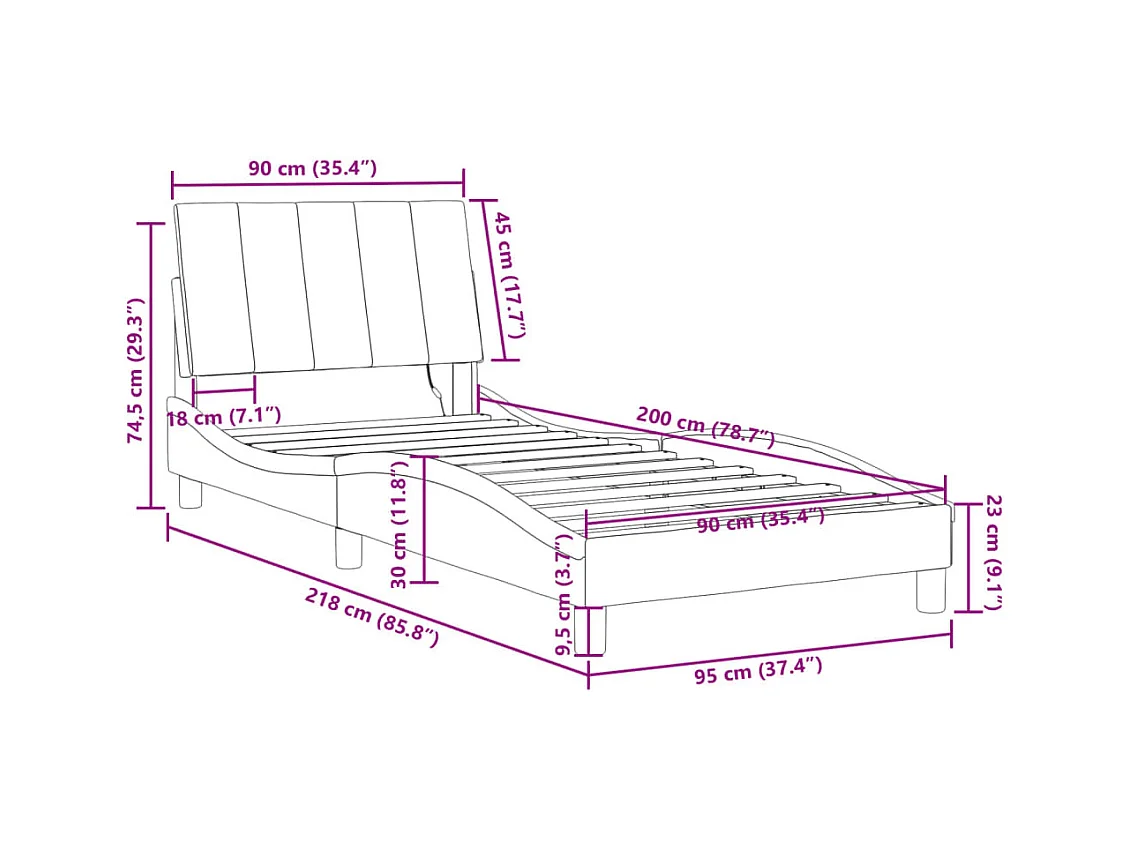 Cadre de lit avec LED sans matelas bleu 90x200 cm velours