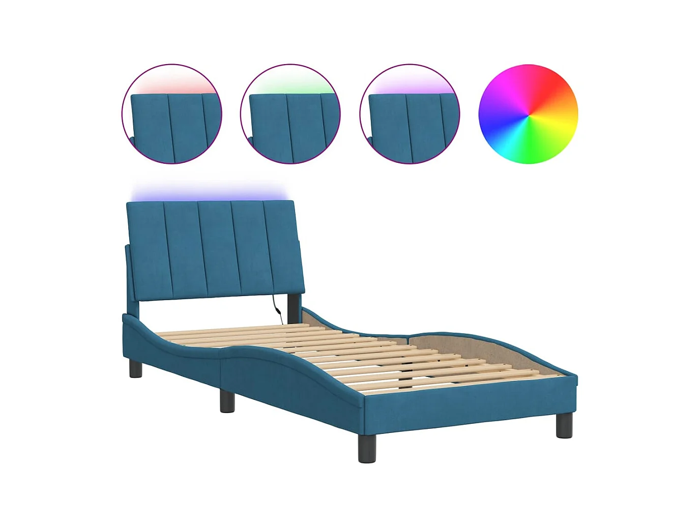 Cadre de lit avec LED sans matelas Hanko bleu 90x200 cm velours